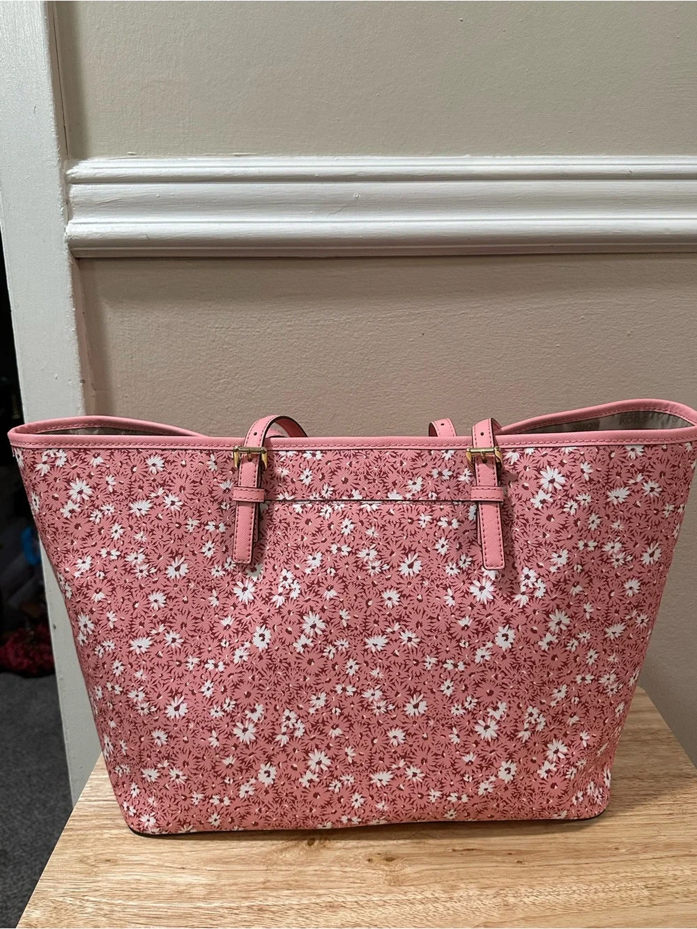 Michael Kors Hamilton Pink Floral Blossom East West Leather Satchel